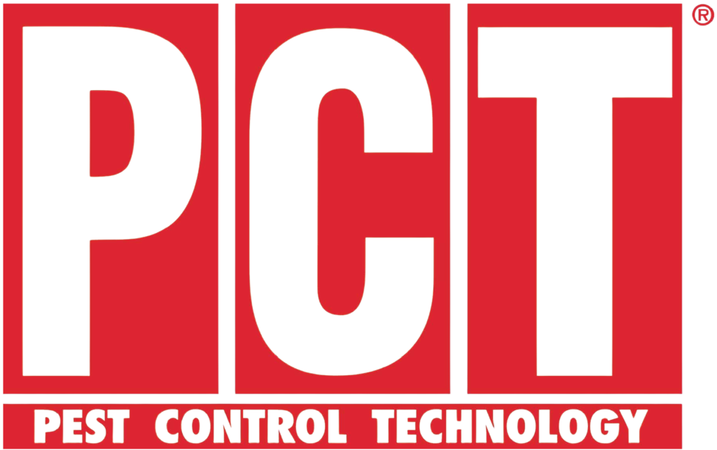 Red and white logo with bold letters PCT above the words Pest Control Technology in all caps.